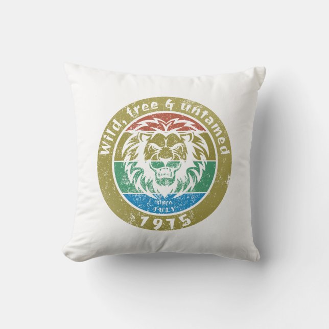 50th birthday "wild, free & untamed since 07/1975" throw pillow (Front)