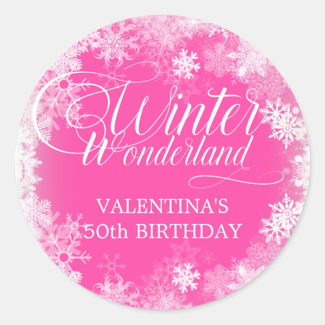 50th Birthday Winter Wonderland Snowflake Favour Classic Round Sticker (Front)