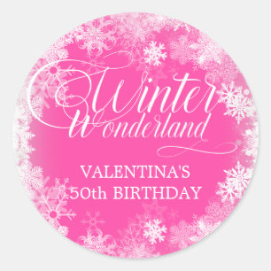 50th Birthday Winter Wonderland Snowflake Favour Classic Round Sticker