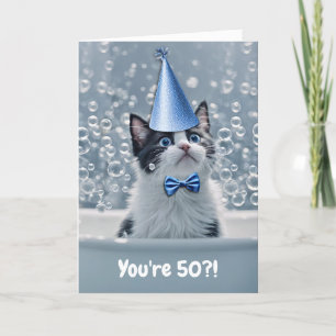 50th Birthday with Cute Cat in the Tub  Card