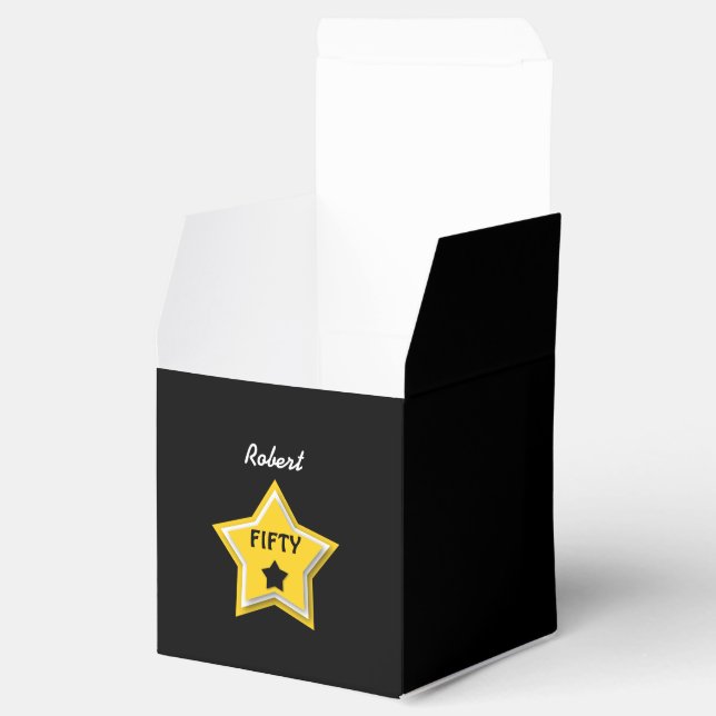 50th Birthday with Layered Stars GOLD BLACK L02Z Favor Box (Opened)