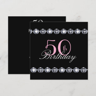 50th Birthday with Pink Glitter and Diamonds Invit Invitation