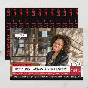 50th Birthday Womens Funny TV News Invitation