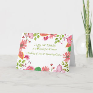 50th Birthday Wonderful Woman Watercolor Flowers R Card