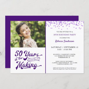 50th Birthday YEARS IN THE MAKING Purple Confetti Invitation
