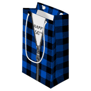 50th Birthday Zipper On Buffalo Plaid Small Gift Bag
