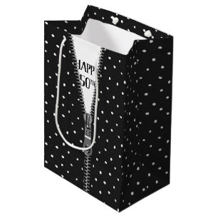 50th Birthday Zipper On Polka Dots Medium Gift Bag