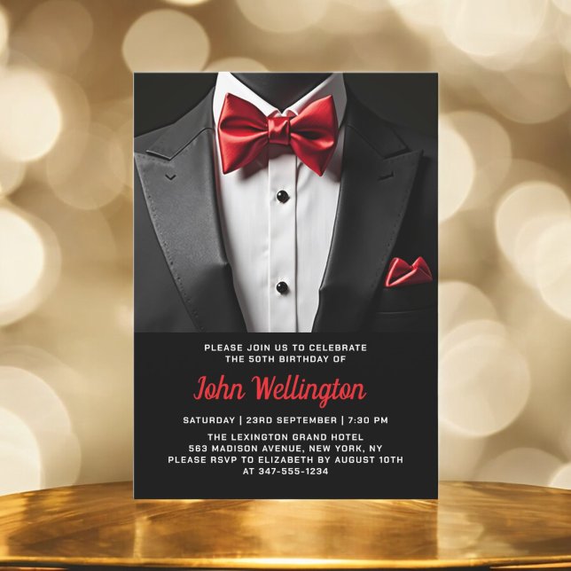 50th Black and Red Tuxedo Birthday Event Invitation (Creator Uploaded)
