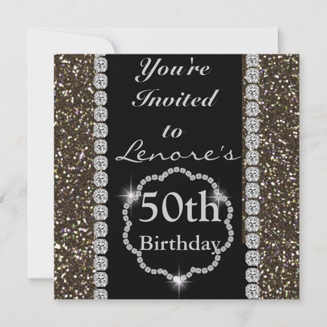 50th BLACK BLING CRYSTAL Birthday Invitation (Front)