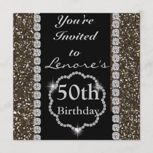 50th BLACK BLING CRYSTAL Birthday Invitation