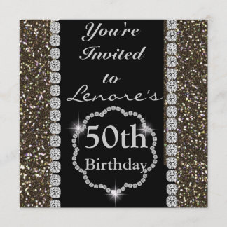 50th BLACK BLING CRYSTAL Birthday Invitation