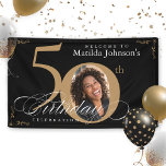 50th Black Gold Elegant Calligraphy Photo Birthday Banner<br><div class="desc">50th Black Gold Elegant Calligraphy Photo Birthday Banner. And elegantly designed special birthday celebration invitation,  featuring a custom photo of birthday person and script calligraphy with vintage flourish elements. Simple enough to fit a variety of themes and colours!
Need help? Simply contact me!</div>