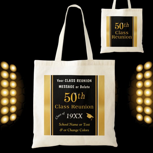 50th Class Reunion Gift Bags, Your COLORS and TEXT Tote Bag (Class Reunion Gift Bag Ideas. Personalized 50th Class Reunion Gifts. High School Reunion Gifts. )