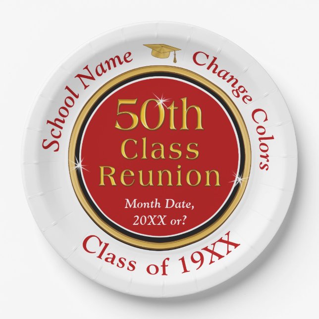50th Class Reunion Ideas, Plates, Change COLORS Paper Plate (Front)