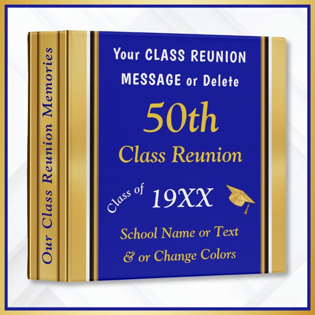 50th Class Reunion Scrapbook, Your COLORS, TEXT Binder (50th Class Reunion party ideas. Show off memories. class reunion ideas 50 years. Reunion Photo album)