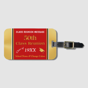 50th Class Reunion Souvenirs Red, Gold and White Luggage Tag