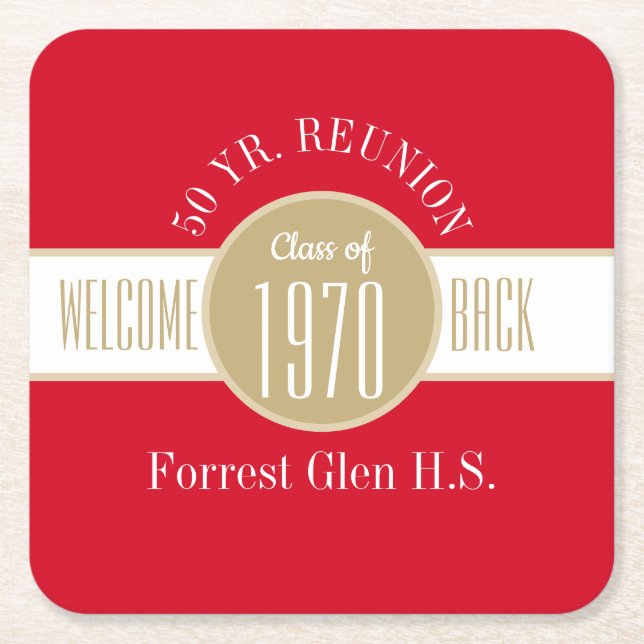 50th Class Reunion Square Paper Coaster (Front)