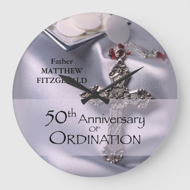 50th Custom Name Ordination Anniversary Chalice Large Clock (Front)