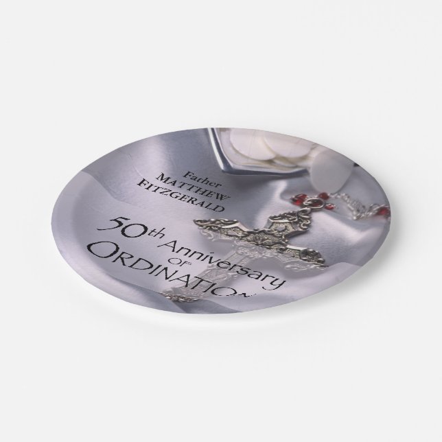 50th Custom Name Ordination Anniversary Chalice Paper Plate (Angled)