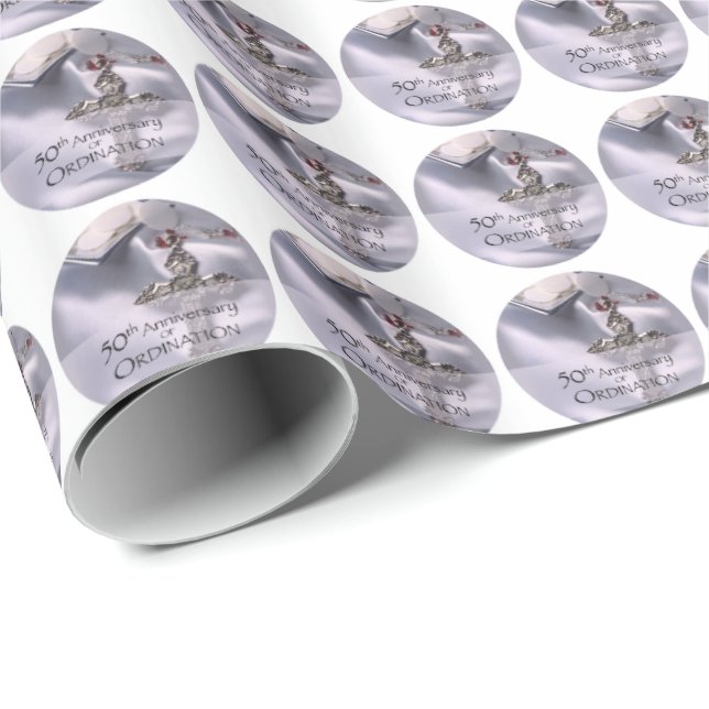 50th Custom Name Ordination Anniversary Chalice Wrapping Paper (Roll Corner)