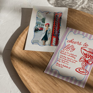 50th Drawn Colorful Champagne Fifty Photo Birthday Invitation