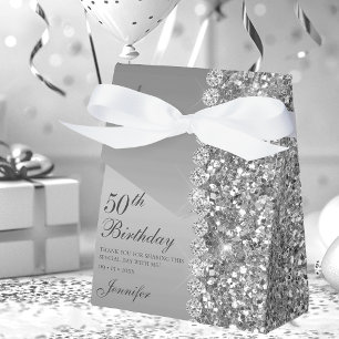 50th Elegant Silver Birthday Favor Box