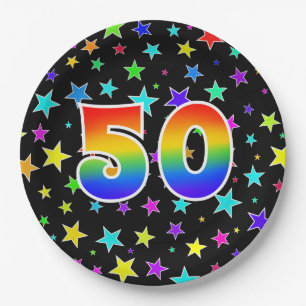 50th Event: Bold, Fun, Colourful Rainbow 50 Paper Plate