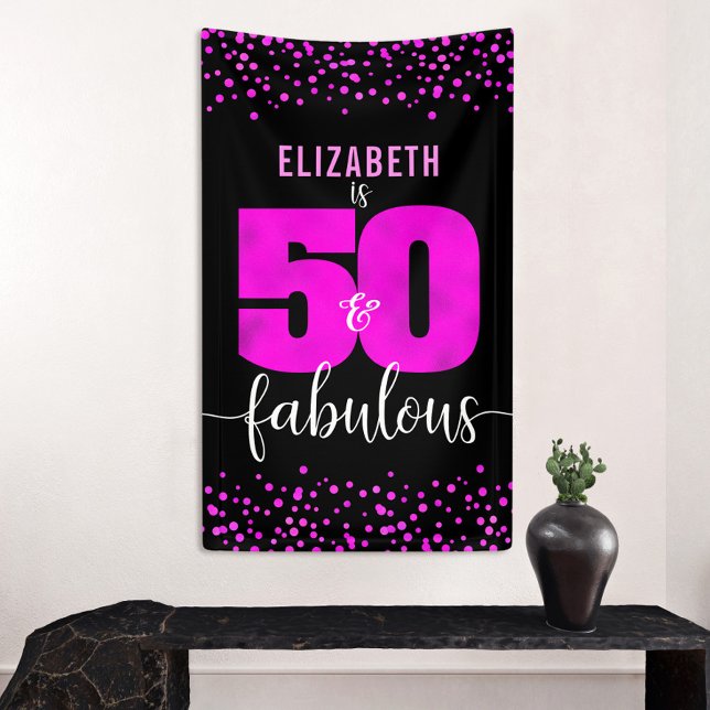 50th fabulous birthday hot pink foil dots black banner (Creator Uploaded)