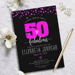 50th fabulous birthday hot pink foil dots on black invitation<br><div class="desc">“50 and fabulous.” Own it and usher in 50 with style! Send out this stunning, modern, graphic faux hot pink foil “50” and dots on a black background, 50th birthday personalized invitation for a celebration to remember. Hot pink dots adorn the back. Coordinating envelopes, labels, paper plates, napkins, and other...</div>