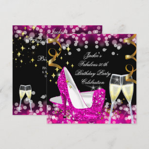 50th Fabulous Hot Pink Glitter High Heel Birthday Invitation
