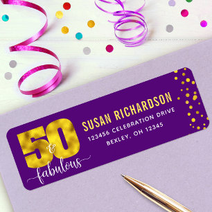 50th fabulous purple gold foil dots glam address