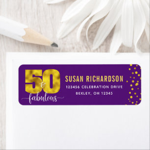 50th fabulous purple gold foil dots glam address