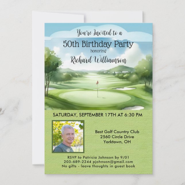 50th Fiftieth Men's Birthday Party Photo Golf  Invitation (Front)