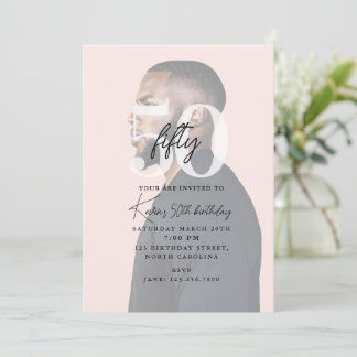 50th Fiftieth Modern Photo Birthday Party Invitation