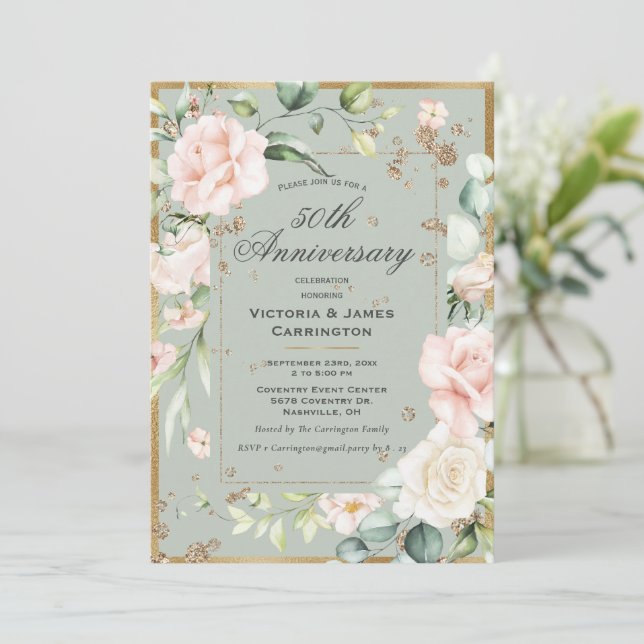 50th Fifty 50 Fiftieth Wedding Anniversary  Invitation (Standing Front)