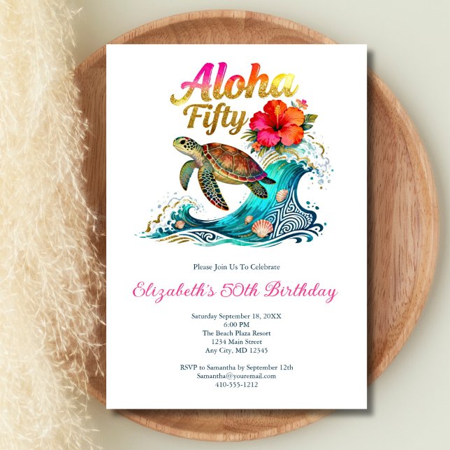 50th Fifty Birthday Tropical Ocean Beach Theme Invitation (Topical Ocean Beach Theme 50th Birthday party invitation. Aloha 50. Digital download or printed)
