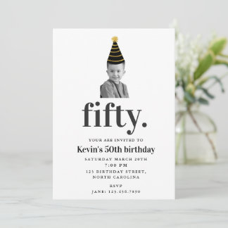 50th Fifty Modern Photo Birthday Funny Face Invitation