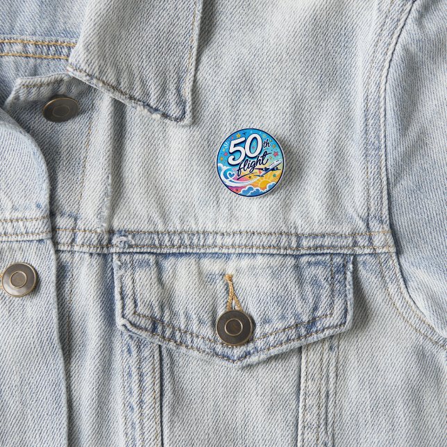50th flight airplane colourful souvenir 1 inch round button (In Situ)