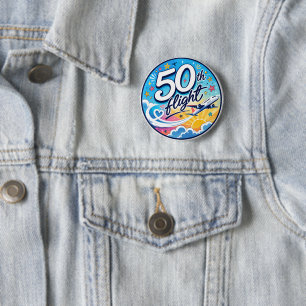 50th flight airplane colourful souvenir 2 inch round button