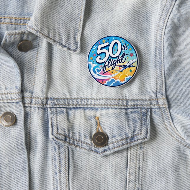 50th flight airplane colourful souvenir 2 inch round button (In Situ)