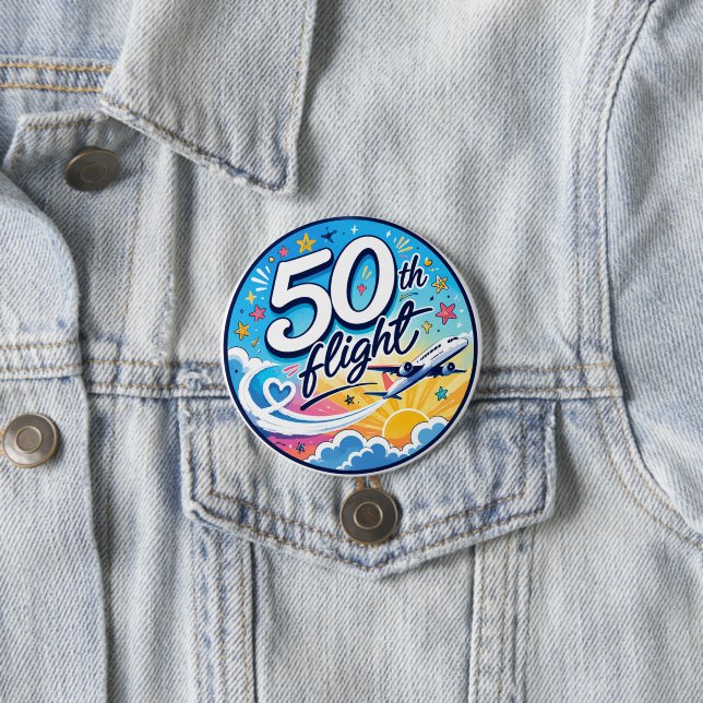 50th flight airplane colourful souvenir 3 inch round button (In Situ)