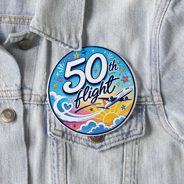 50th flight airplane colourful souvenir 4 inch round button (In Situ)