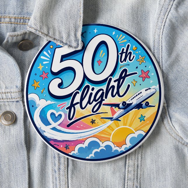 50th flight airplane colourful souvenir 6 inch round button (In Situ)