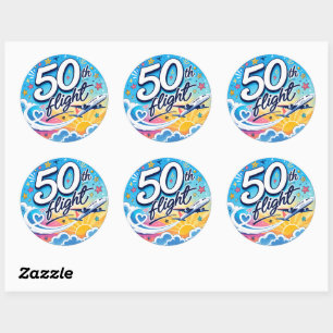 50th flight airplane colourful souvenir classic round sticker
