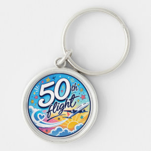 50th flight airplane colourful souvenir keychain