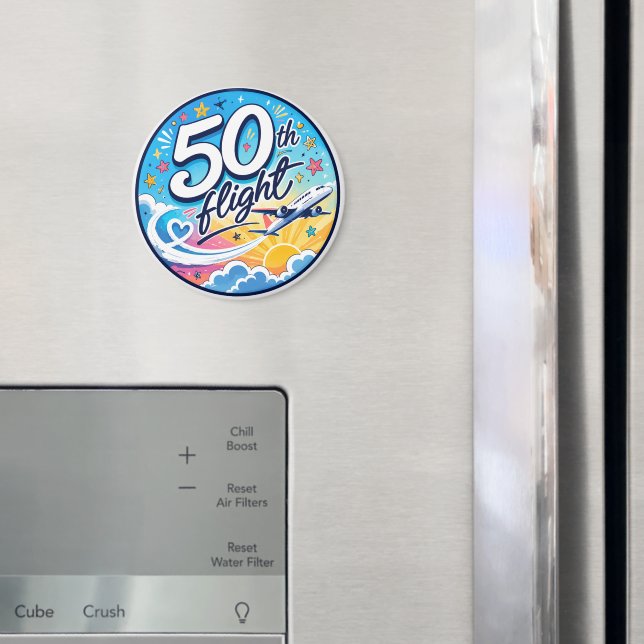 50th flight airplane colourful souvenir magnet (In Situ (Fridge))