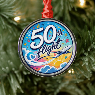 50th flight airplane colourful souvenir metal ornament