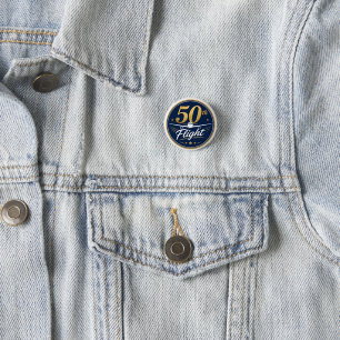 50th flight gold airplane travel souvenir 1 inch round button