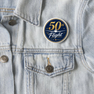 50th flight gold airplane travel souvenir 2 inch round button