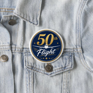 50th flight gold airplane travel souvenir 3 inch round button